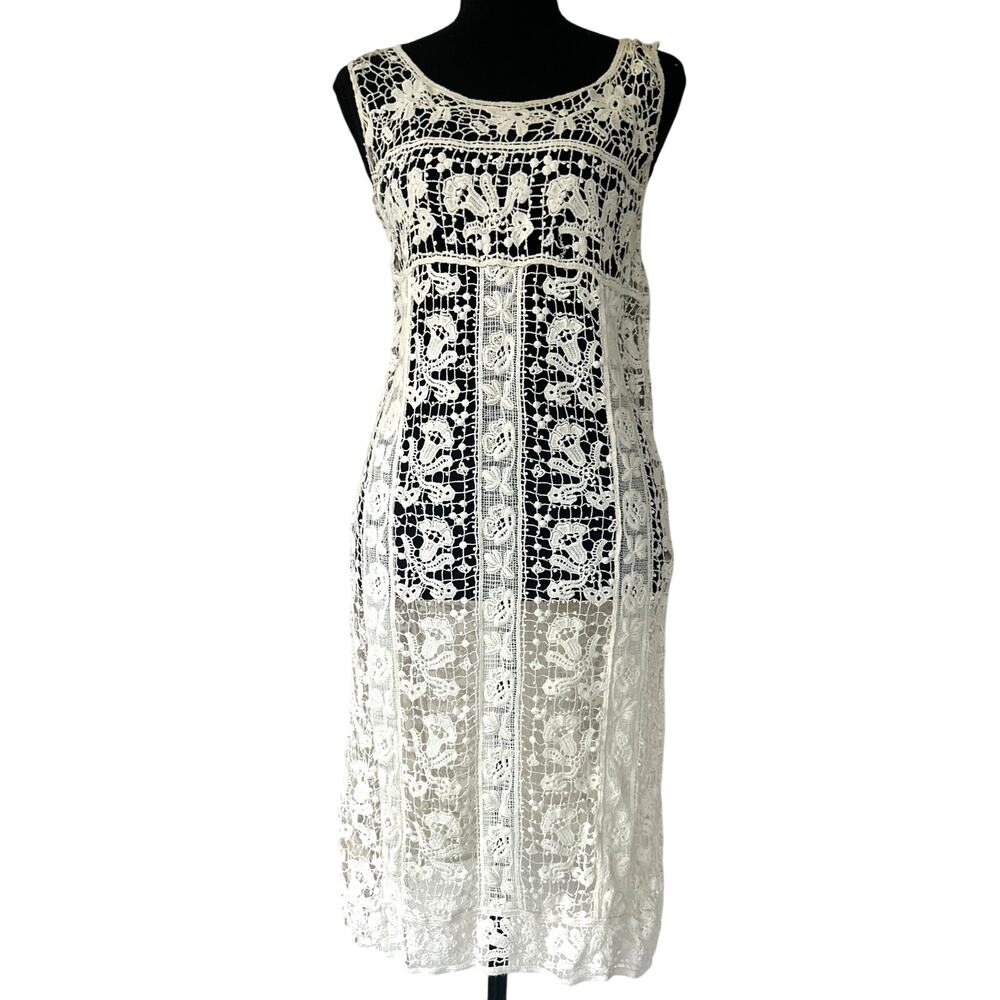 Solitaire Lace Sheer Dress Crochet Floral Overlay Boho fairy Coquette Midi S